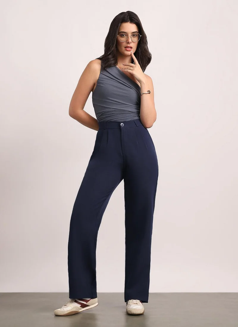 Urbano Fashion  Urbano Fashion Women's Navy Loose Baggy Fit Solid Korean Pants Stretchable for Women | Best Price UAE